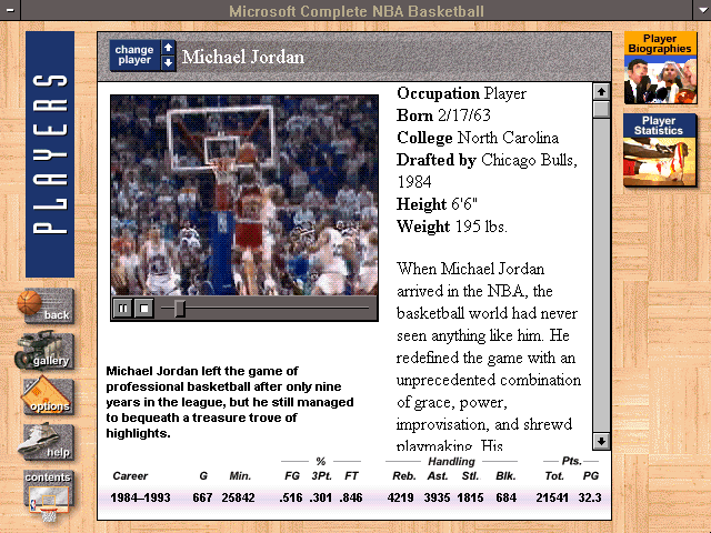 Microsoft Complete NBA Basketball Michael Jordan Player Detail (1994)